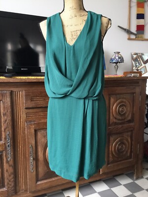 Robe MANGO Taille S - Couleur Vert/bleu, Style Cache-cœur, Longueur Genoux - Occasion Très Bon état