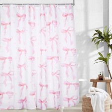Bow Cute Pink Shower Curtain Preppy Girly Pink Shower Curtain Set Bow Bathroo...