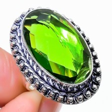 Green Peridot Gemstone Handmade 925 Sterling Silver Jewelry Ring Size 7 US