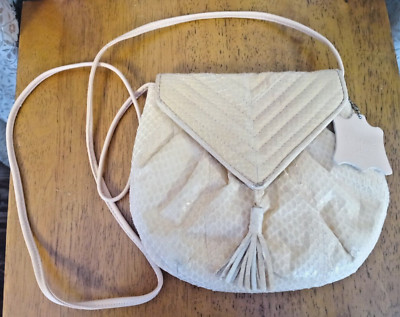 Pantera Vintage Peach Genuine Snakeskin With Tassel Crossbody Bag Purse NOS