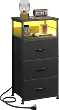 WLIVE LED Nightstand with Charging Station, Black Night Stand 3 
