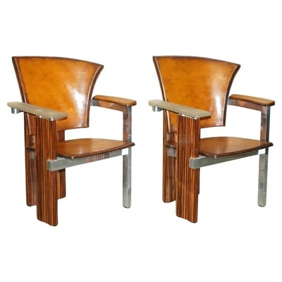 PAIR OF PIECE UNIQUE 1970'S FRENCH MODERNIST ASYMMETRICAL ZEBRANO WOOD ARMCHAIRS - Image 1 of 4