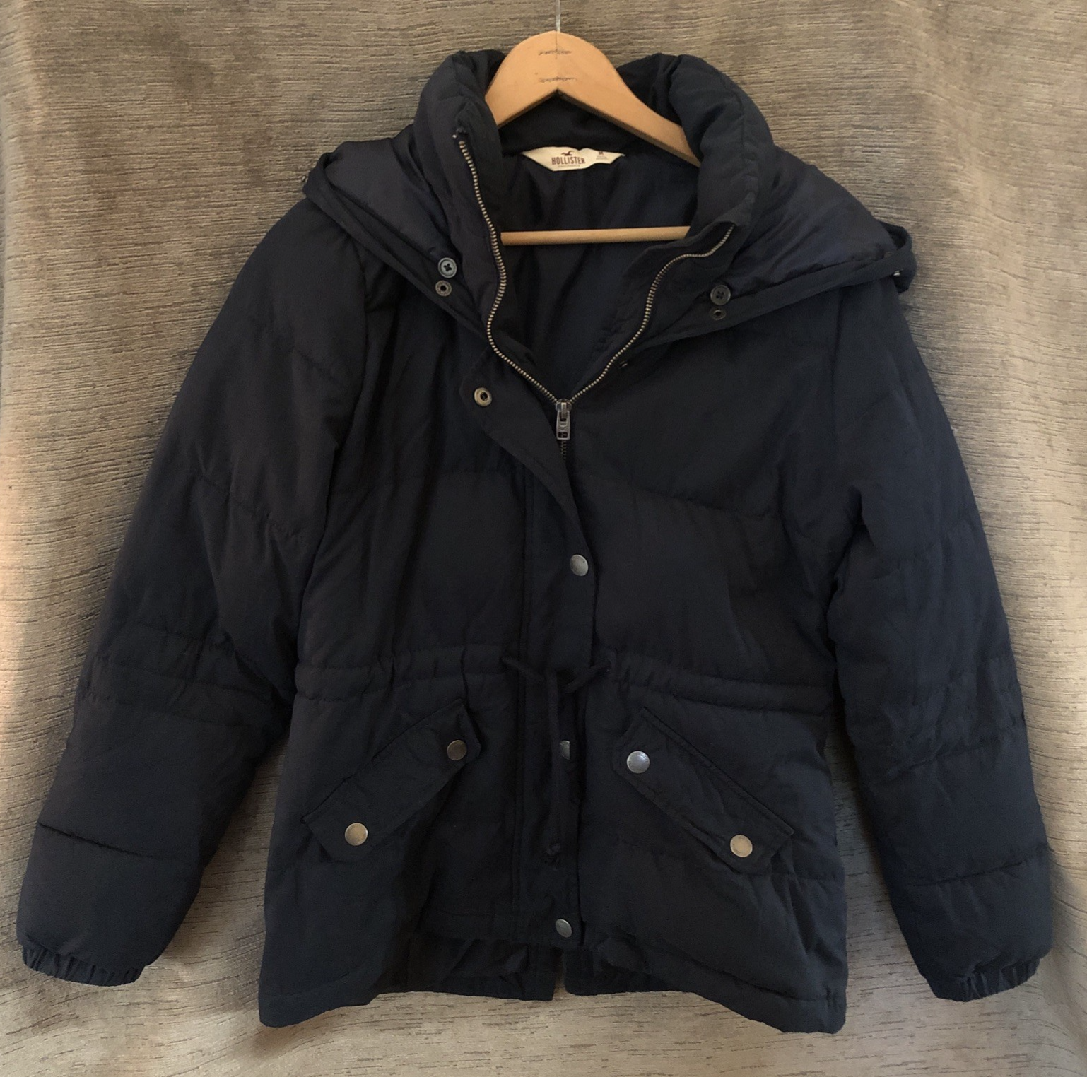 Hollister Black Medium Thick Hooded Cinch Waist Jacket Women’s
