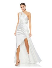 Mac Diggal White One Shoulder Cutout Charmeuse Gown Satin Size 8 Bridal