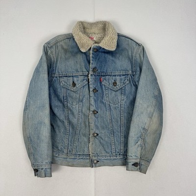 Levi s Denim Sherpa Trucker Jacket Made In USA 80s Distressed Size Small