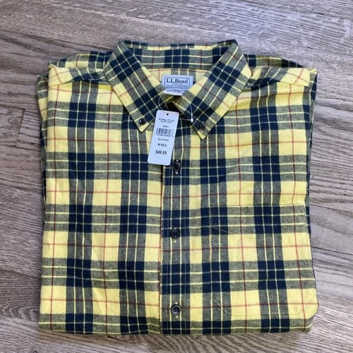 NWT L.L. Bean 228061 Men Scotch Plaid Flannel Shirt Yellow Traditional Fit - M