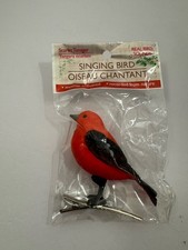 Motion Activated Bird Ornament Scarlet Tanager Clip On Chirping Sounds New
