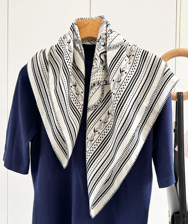 70% Cashmere 30% Silk Bandana 25'' Squre Circle lace Print Neckerchief Women
Opens in a new window o