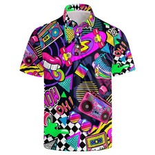 Adult Short Sleeve Button-Down Shirt Shirt Summer Retro Lapel Short Sleeve Tops