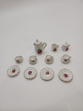 Dollhouse Tea Set 17 Piece Strawberry Strawberries Gold Accents