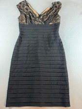 Adrianna Papell Black Pleated Lace Bodice Cocktail Dress Women's 8