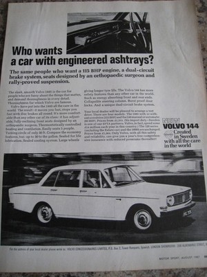 NEW VOLVO 144 CREATED IN SWEDEN SEATS DESIGNED BY ORTHOPA 1967 ADVERT A4 FILE 55