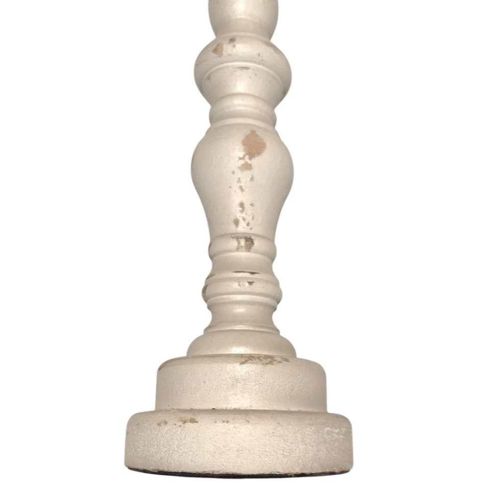 Candelabro pilar vintage de madera rústica de 16" blanco lavado país francés Foto 4 de 4