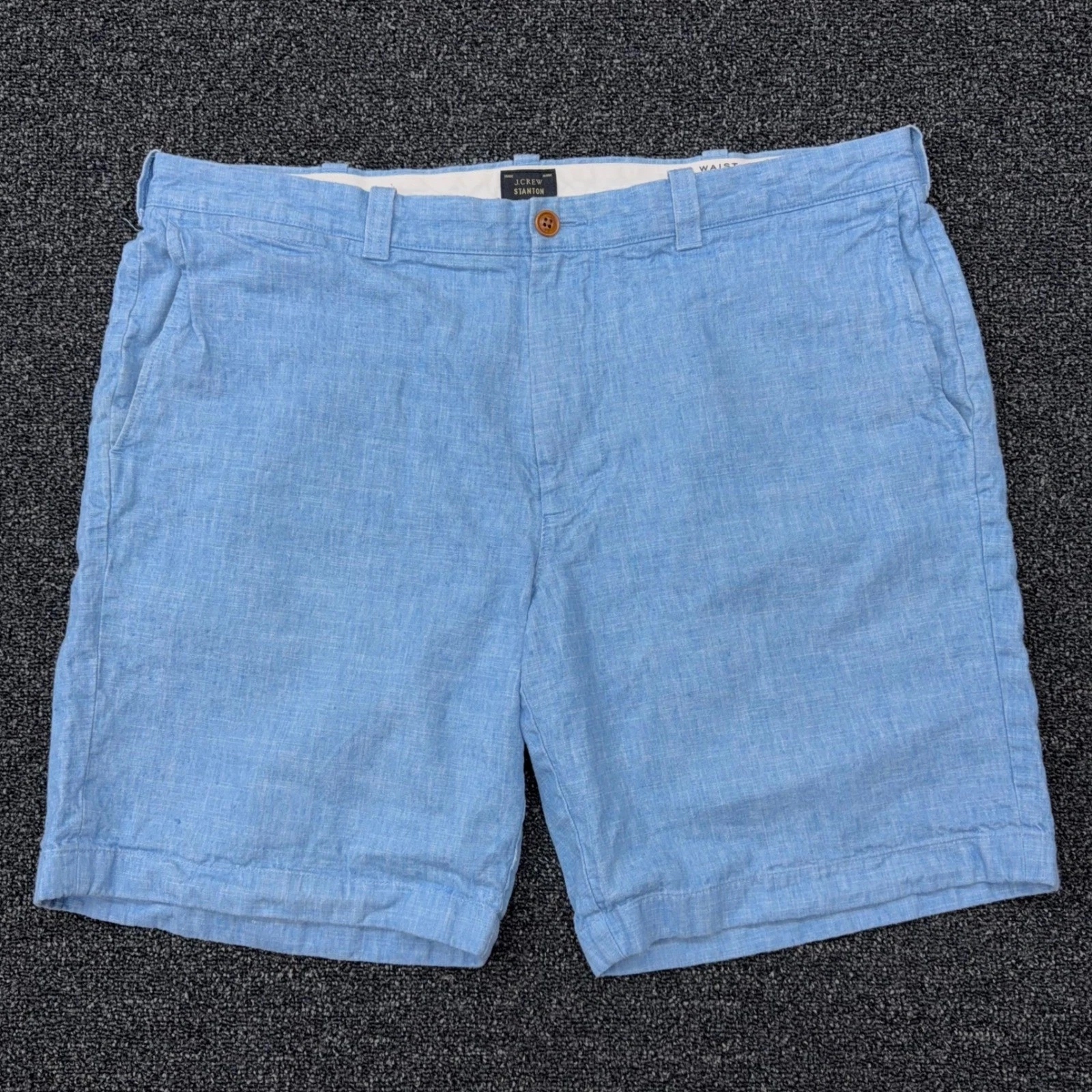 J.Crew Stanton Baird McNutt Irish Linen Shorts Mens 38 Light Blue 9 Inch Inseam