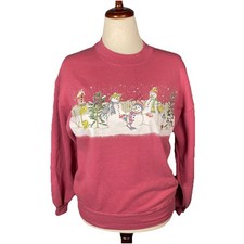 Vintage Jerzees Crew Neck Sweatshirt Winter Snowmen Size Medium Pink Cottagecore