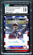 Mark Spitz 2024 Topps Chrome US Olympics Autographs 53/76 Flag Refractor CGC 10