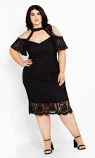 NWT CITY CHIC Pippa Lace Plus Size Dress - Black Cold Shoulder 20 LARGE