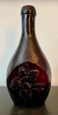 Vintage Deep Purple Bottle Lemon Balm Herb of the Month Embossed