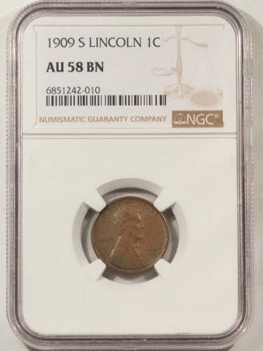 1909-S LINCOLN CENT - NGC AU-58 BN