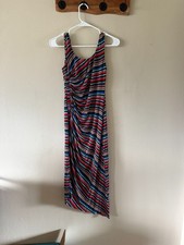 Anthropologie Bailey 44 Striped Ruched Asymmetrical Hem Midi Dress XS Petite