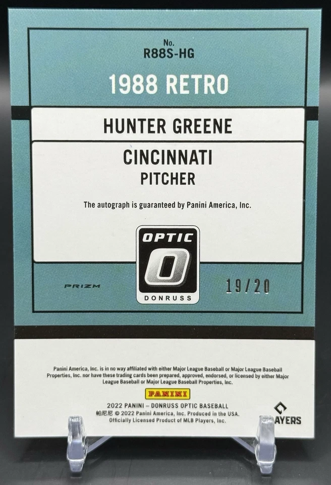HUNTER GREENE 2022 Donruss Optic Retro 1988 Signatures Pandora Auto /20 RC - Image 2 of 2