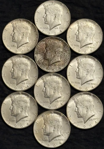 Roll of 10 Uncirculated 90% Silver 1964 Kennedy Half Dollars ($10 Face Value)