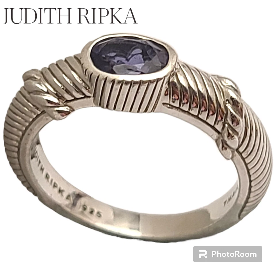  JUDITH RIPKA Lolite Blue Purple Solitaire Rope Sterling Silver Ring Sz10 - Image 2 of 4