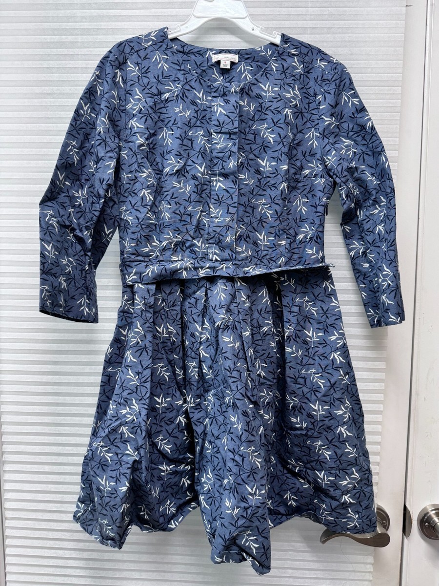 Gap Designed Crafted Cotton Blend Blue Leaf Dress A-Line Pleated