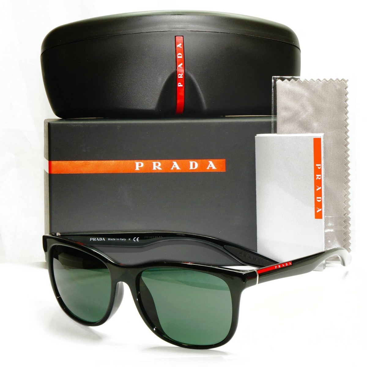 Authentic Prada Mens Glossy Black Green Square Sunglasses Authentic Prada Mens Glossy Black Green Square Sunglasses