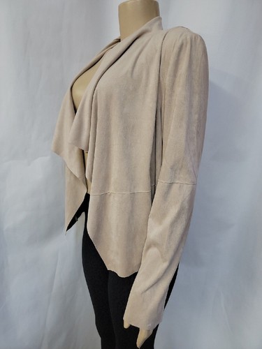 Bagatelle Womens Tan Draped Open Front Faux Suede Jacket Zip Pockets Size M #CB7 - Picture 7 of 11
