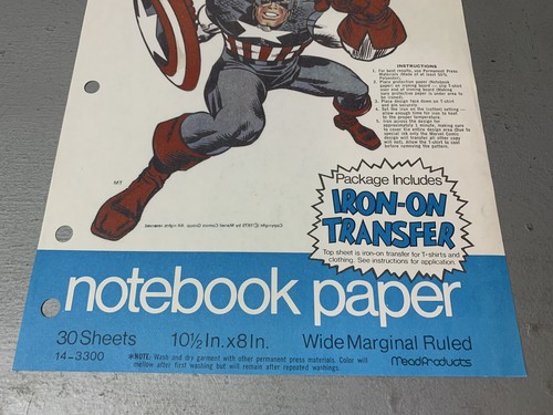CAPTAIN AMERICA Vintage 1975 Marvel Iron-On Transfer Notebook Paper Avengers - Picture 4 of 7
