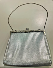Vtg After Five Silver Evening Bag USA Rhinestone Leaf Clasp Chain Strap 1960s