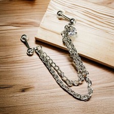 16g White Sparkle Cz Dangle Heart Chain Multi...
