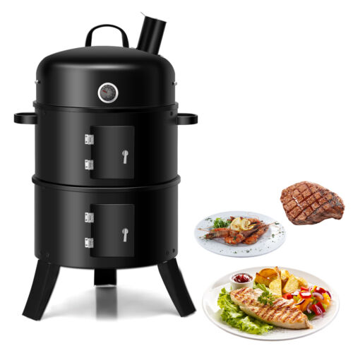 3in1 Charcoal BBQ Grill Smoker Roaster Fire Pit Picnic Camping Portable Outdoor - Picture 1 of 11