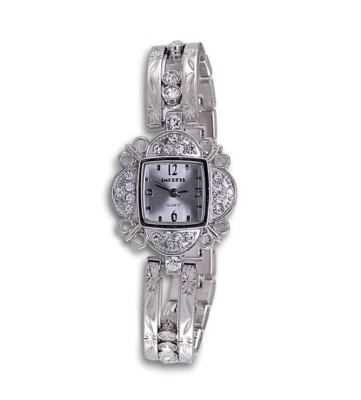 Women Silver Tone Dial CZ Stone Quartz Bracelet Watch-imp14sils