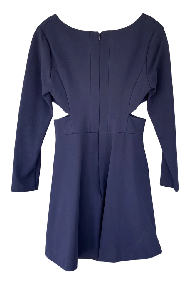 Halston Heritage Long Sleeve Party Dress Cutouts Navy Blue 6 New $375 - Image 3 of 4