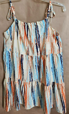 NO BRAND TAGLESS SPAGHETTI STRAP THREE TIER MINI DRESS MULTICOLOR SIZE XL #4222