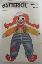 Vintage 1980's Butterick 3510 STUFFED LEARNING CLOWN DOLL Sewing Pattern UNCUT