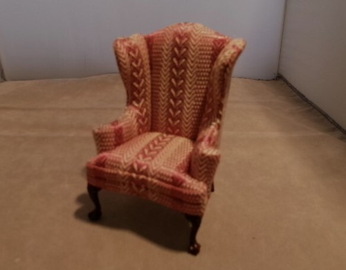 DOLLHOUSE MINIATURE BESPAQ VICTORIAN BURGAND / GOLD WING CHAIR NEW 1" MINT