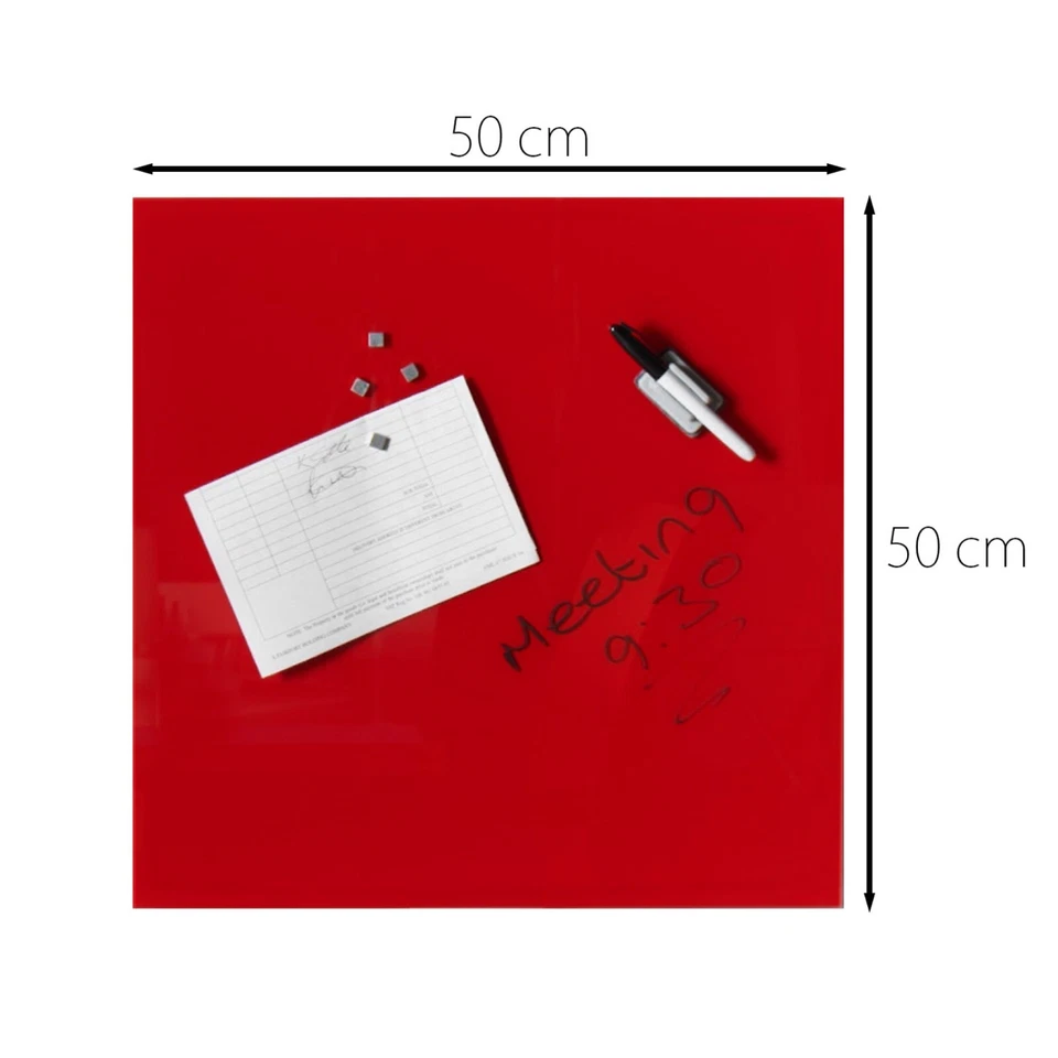 Red Magnetic Glass Notice Board Message Writing with Pen Wall Mounted Kitchen - Image 2 of 4