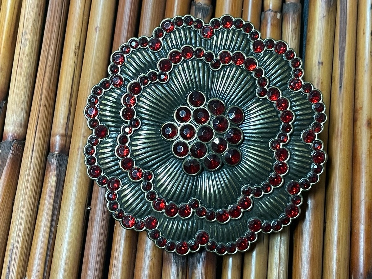 Vintage Red Bling Large Belt Buckle 1980s Red Vintage Belt Buckle Large Oval Rhinestones Flashy  main image 3