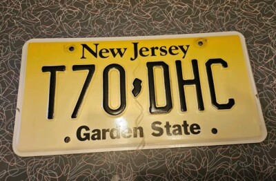 License Plate New Jersey Garden State T70-DHC Yellow Black Expired