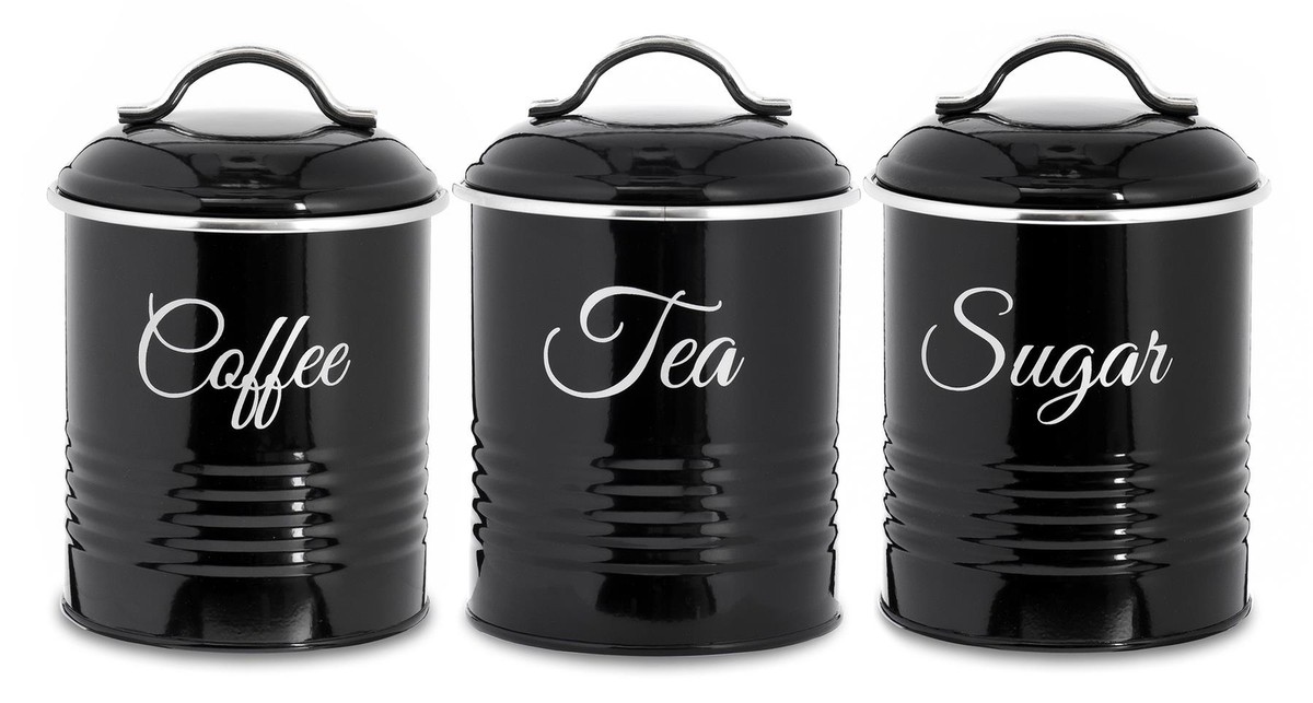 Retro Set of Black Tea Coffee Sugar Canister Air Tight Pots