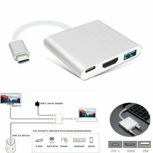 Type C USB 3.1 to USB-C 4K HDMI USB 3.0 Adapter Cable 1 in Hub For Macbook Pro - Picture 2 of 13