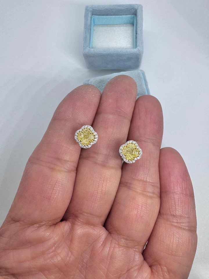 0.95Ct Oval Cut Lab Created Citrine Cluster Stud Earrings 14K White Gold Plated - Image 2 of 4