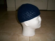 DARK BLUE Adult Handmade Crochet Skull Cap Kufi Beanie Hat Harley Bikers Topi