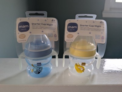 Zwei MAM Starterbecher & Glow mit Griffen blau & gelb 150ml