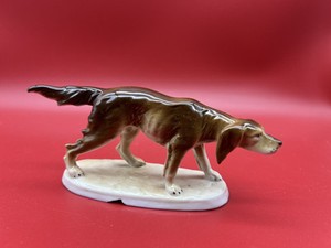Vintage Carl Scheidig Porcelain Hunting Dog Stamped and Numbered 6757