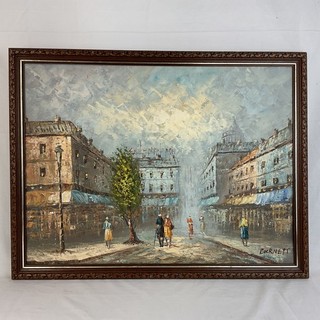 Caroline Burnett European Street Scene Oil Painting Framed & Signed (G1) CP#8681