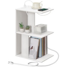 Modern End Table with Charging Station, Narrow Nightstand for Small Spaces, N...
